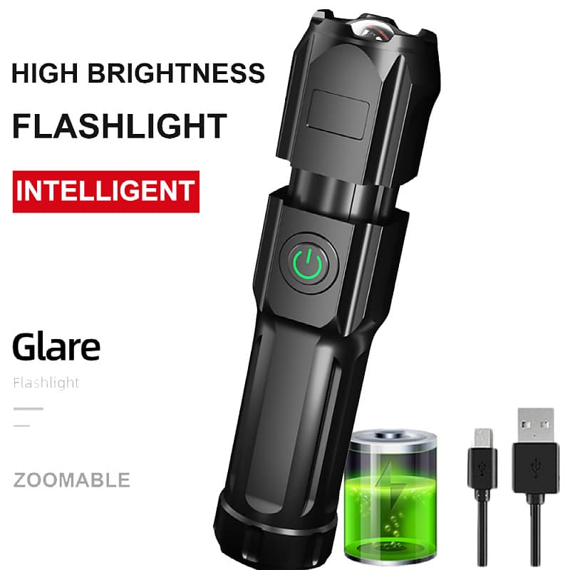 High-powered telescopic zoom rechargeable mini portable LED emergency long-range handheld flashlight