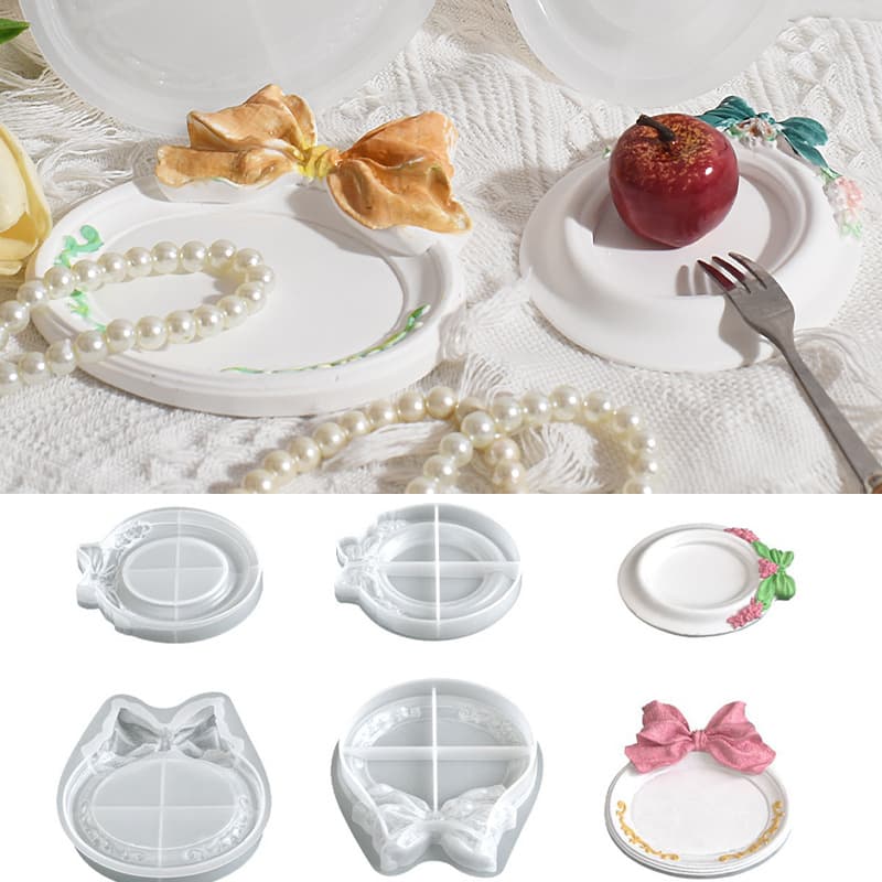 Bow Dot Round Tray Silicone Mold DIY Square Plaster Dish Coaster Resin Mold