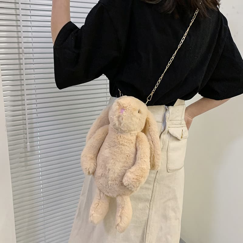 Plush Long-Eared Bunny Plush Crossbody Bag 2021 New Super Cute Backpack with Chain Shoulder Bag for Women
