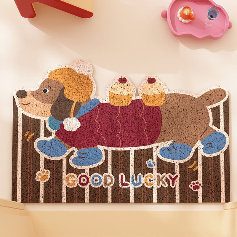 Cartoon puppy silk circle door mat, entrance door and outdoor floor mat, scraping mud and soil, anti-slip foot mat, home entrance carpet