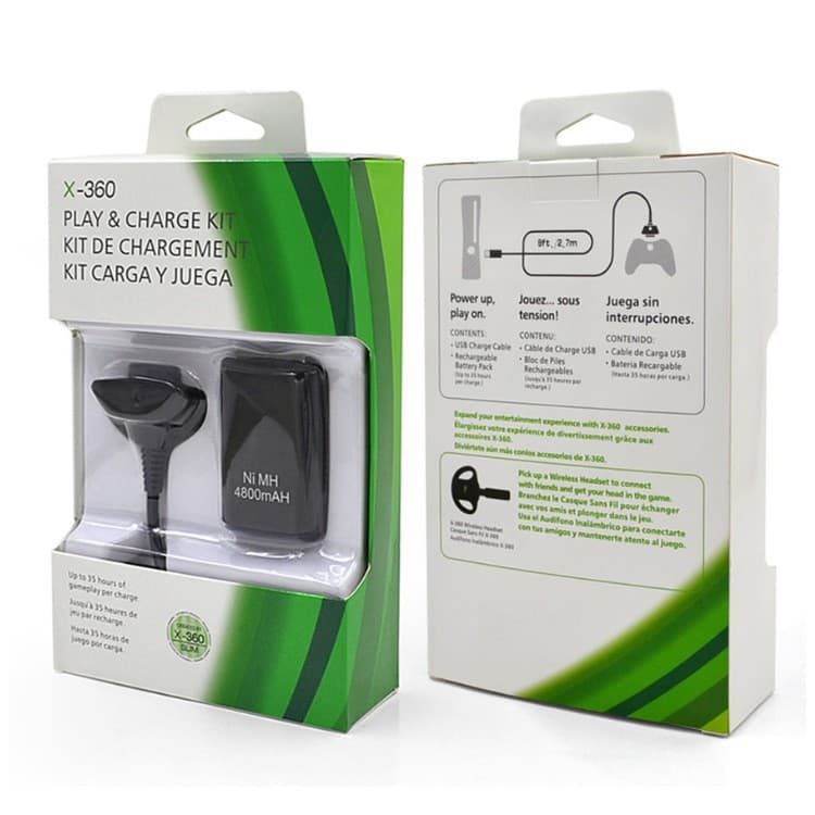 Compatible with XBOX360 2-in-1 Battery Kit X-BOX360 Battery + Charging Cable Built-in Controller Battery