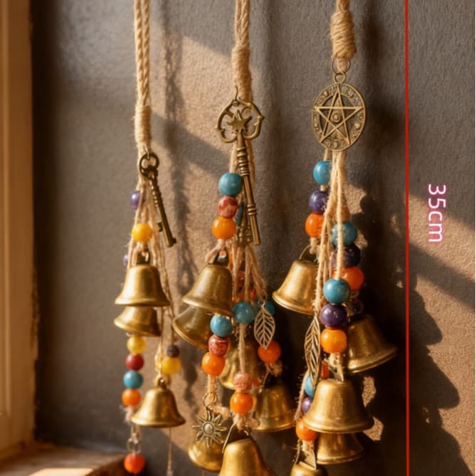Colorful Wooden Bead Handmade Bell / Witch Protection Bell / Vintage Protection Bell / Temu Supply
