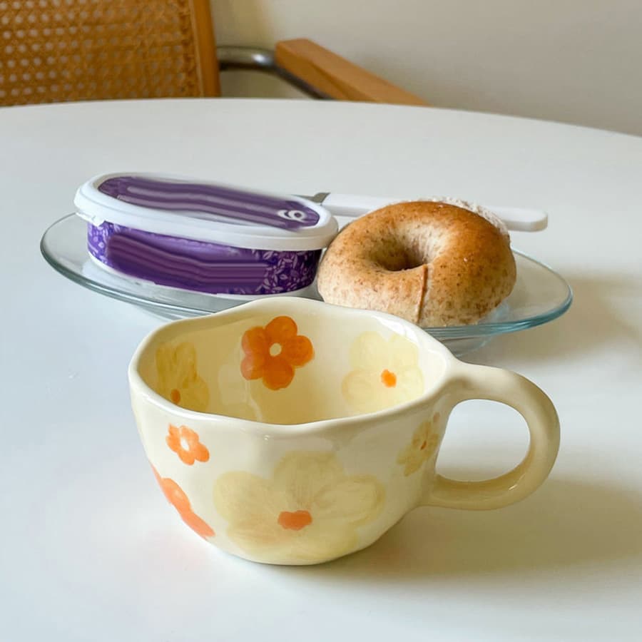 Ceramic Mug Hand-Painted Floral Milk Cup Coffee Cup Hot & Cold Drinks With Handle Light Luxury Simple Design