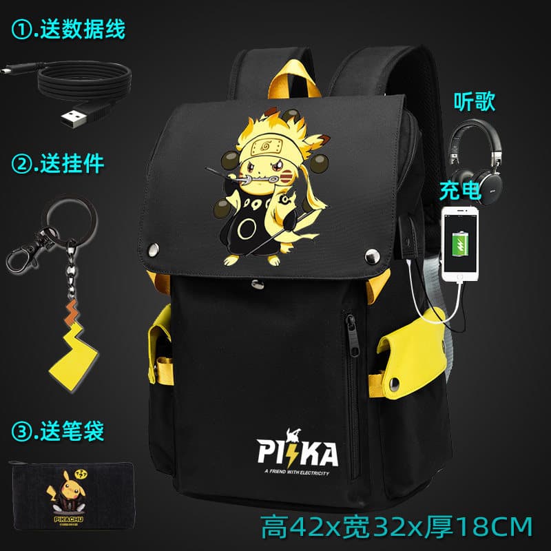 Naruto Pikachu Backpack for Elementary School Students Grades 1-6, Children's Double Shoulder Bag