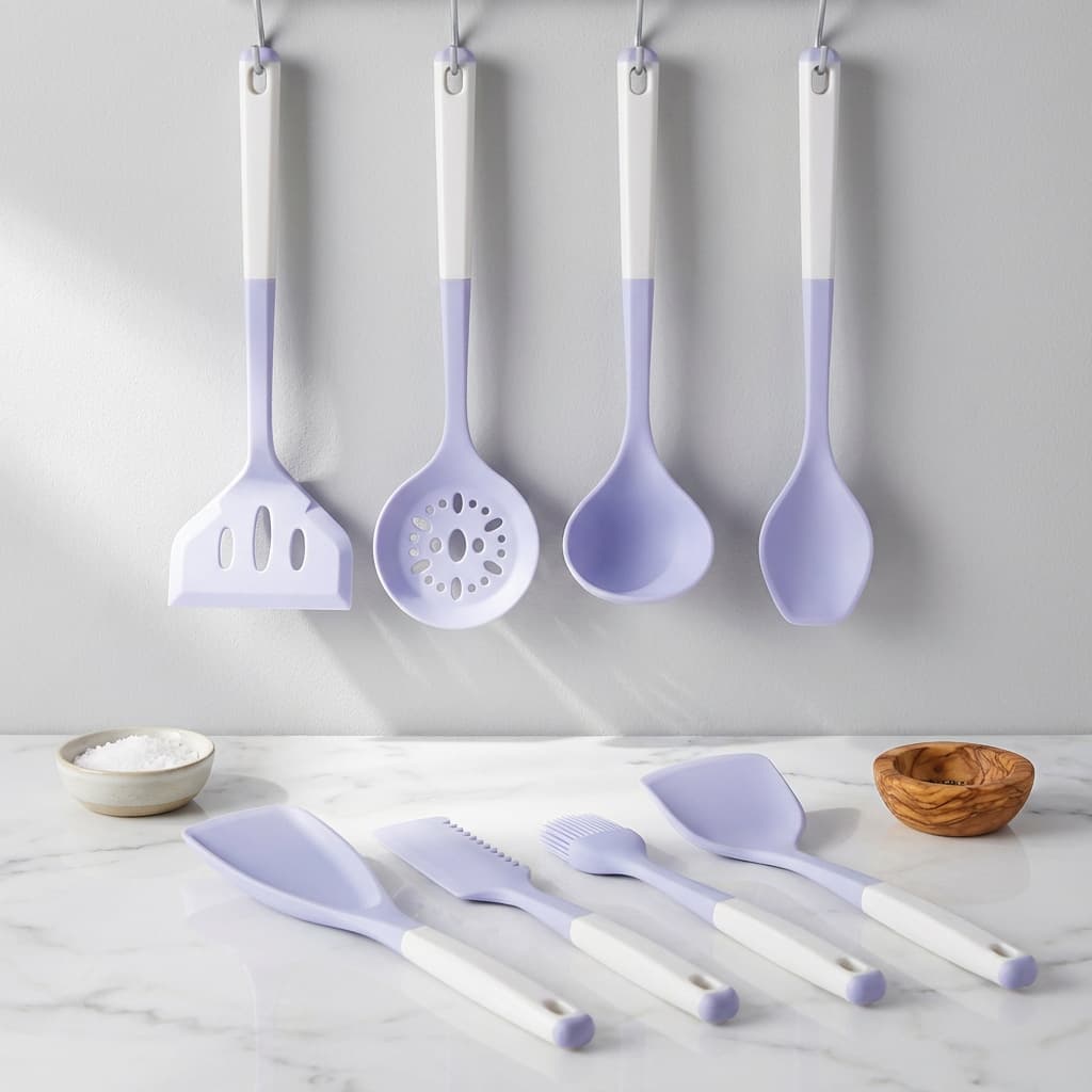 Multifunctional 8-Piece Silicone Kitchen Utensils Set with Adjustable Color, Easy to Clean, High Temperature Resistant Soup Spoon, Frying Spatula, Oil Brush, Kitchen Utensils