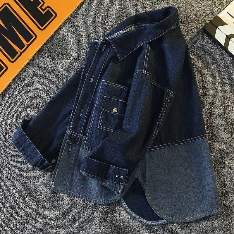 Children's Shirt Patchwork Lapel Denim Shirt Top 2025 Spring New Large Kids Korean Fashion Long Sleeve Jacket