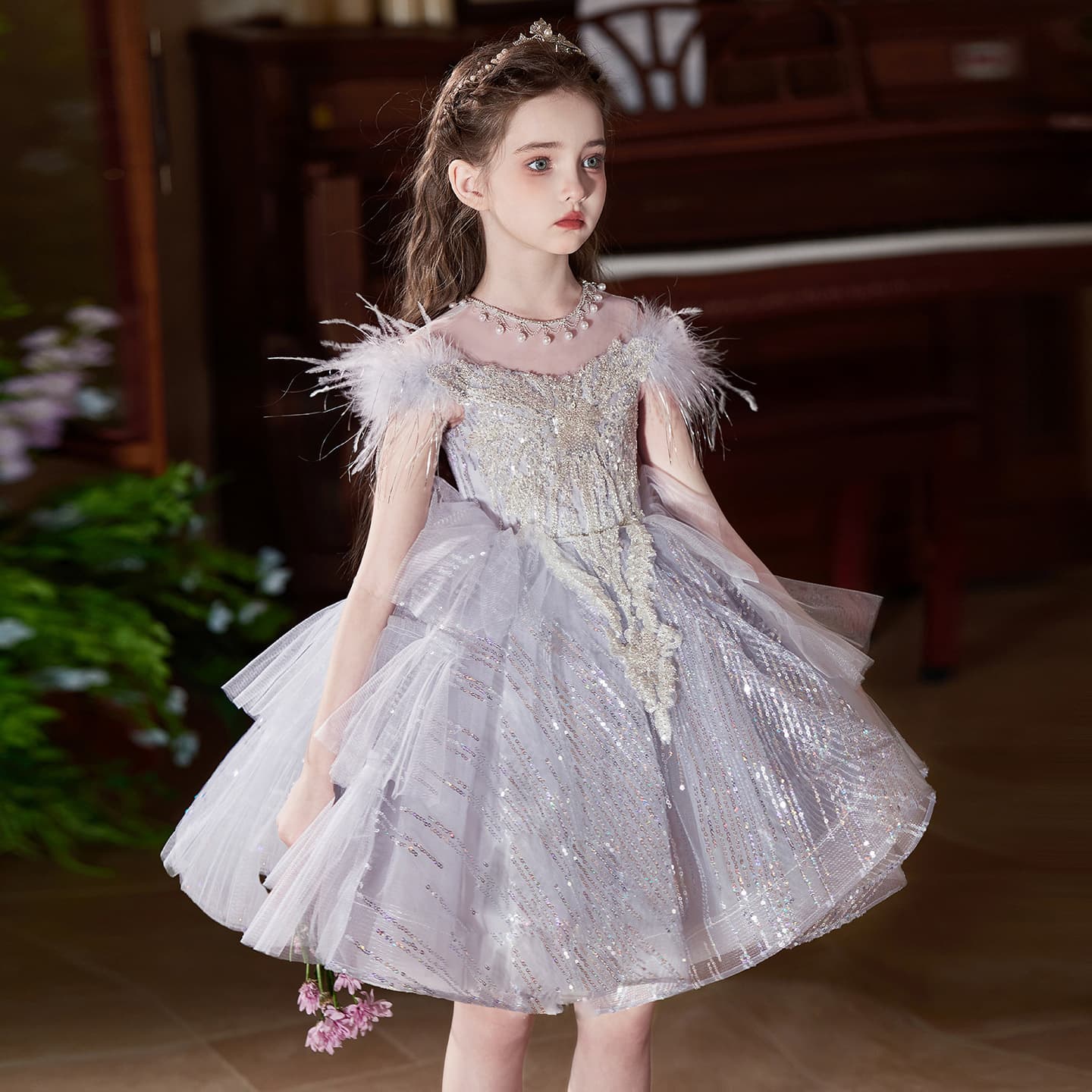 One-Shoulder Children's Formal Dress Short Birthday Party Dress Light Luxury Niche Stylish Formal Dress 2025 New Women's Wear