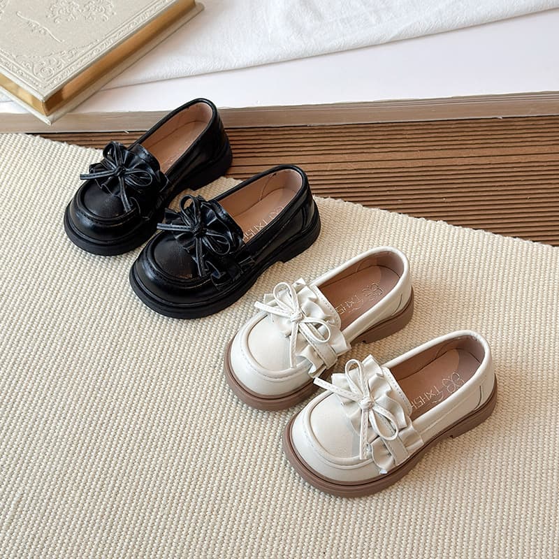 Girls Leather Shoes 026 Spring/Autumn New Style Girls Casual Shoes Non-slip Soft Sole Bow Slip-on Girls Princess Shoes