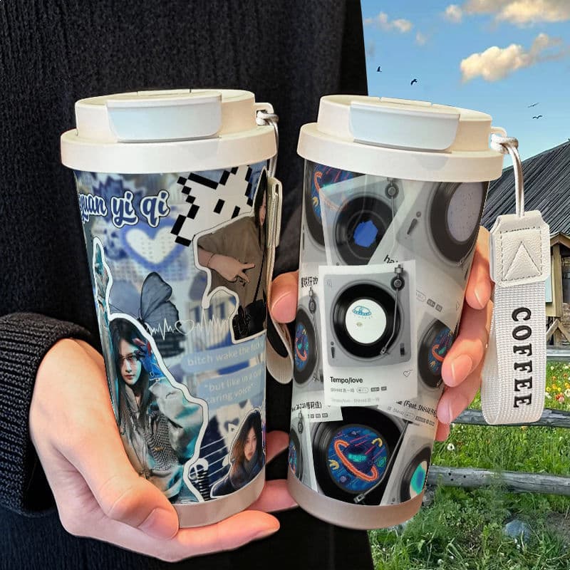 Yan Yuan Yiqi Celebrity Merch Stainless Steel Thermos with High-Value Aesthetics, Figure Collectibles, Straw for Female Students