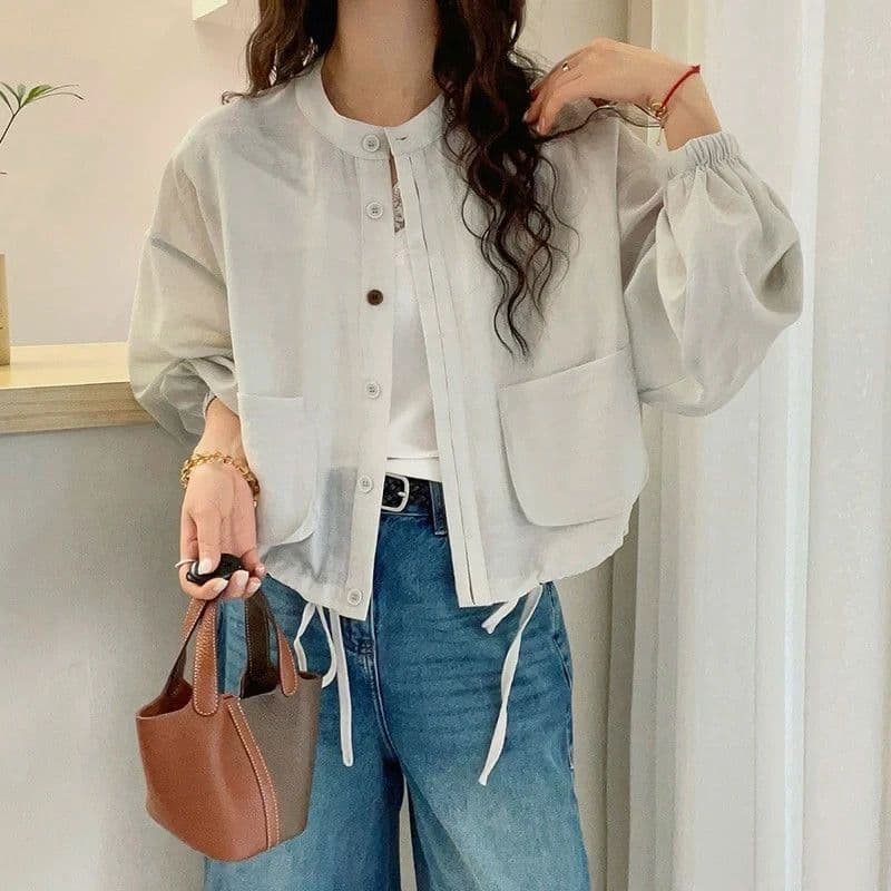 Jacket women's short European style 2026 spring and summer new fashion versatile casual sun protection top white