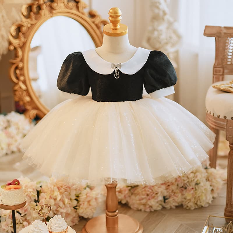 Baby Girl First Birthday Dress Spring Children Piano Performance Host Princess Dress Tulle High-End Flower Girl