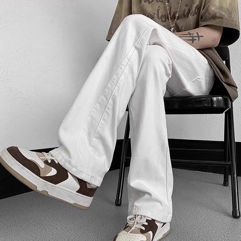 American fashion brand black and white bootcut jeans for men summer solid color slim fit versatile straight high street casual long pants