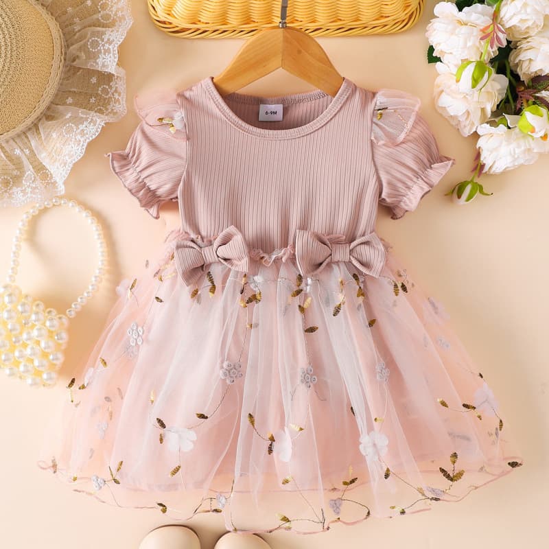 Girls pink slimming gauze skirt children's summer fashion girl short-sleeved princess skirt baby sweet