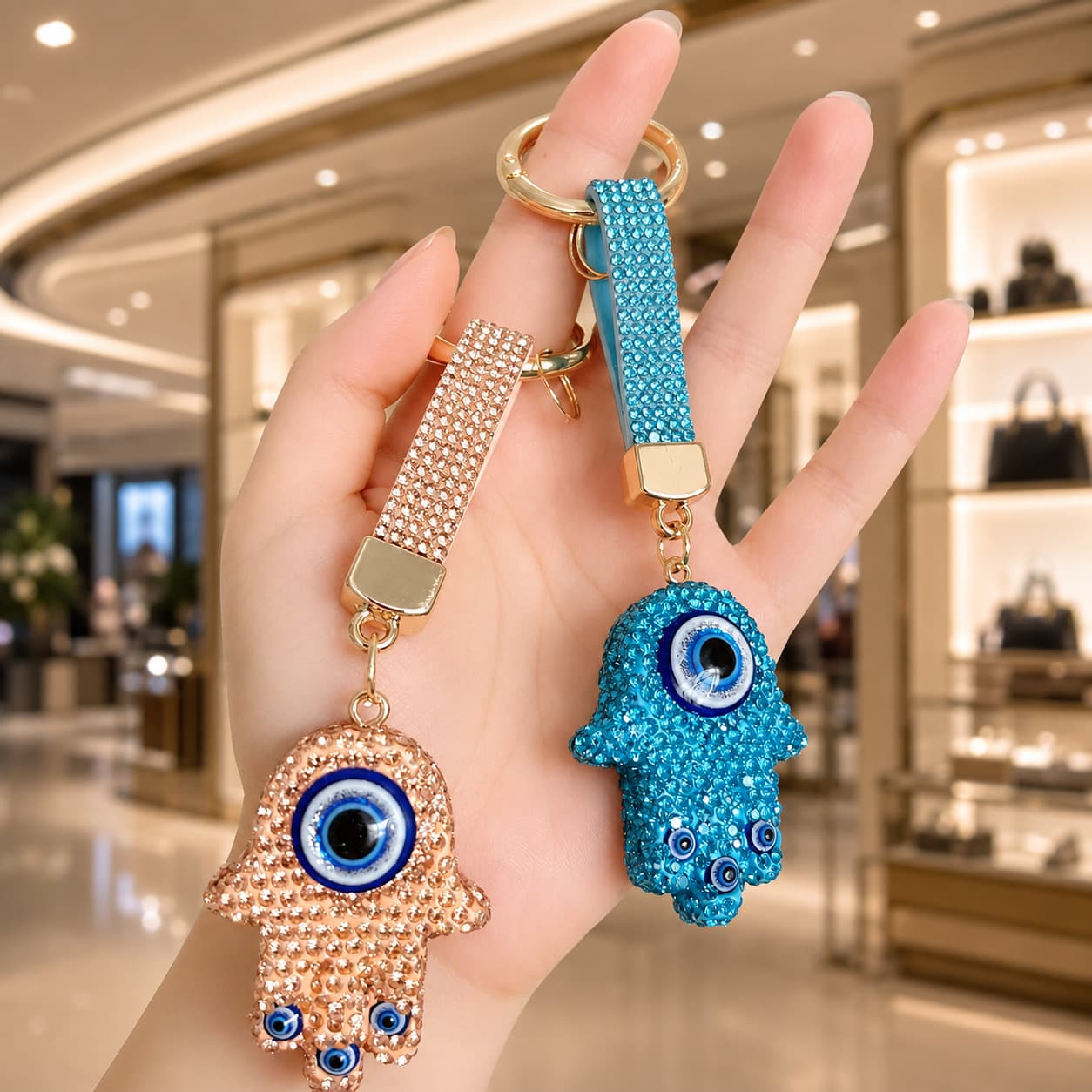 Cross-border diamond devil's eye palm bag pendant Fatima's hand blue eyes diamond simple car pendant