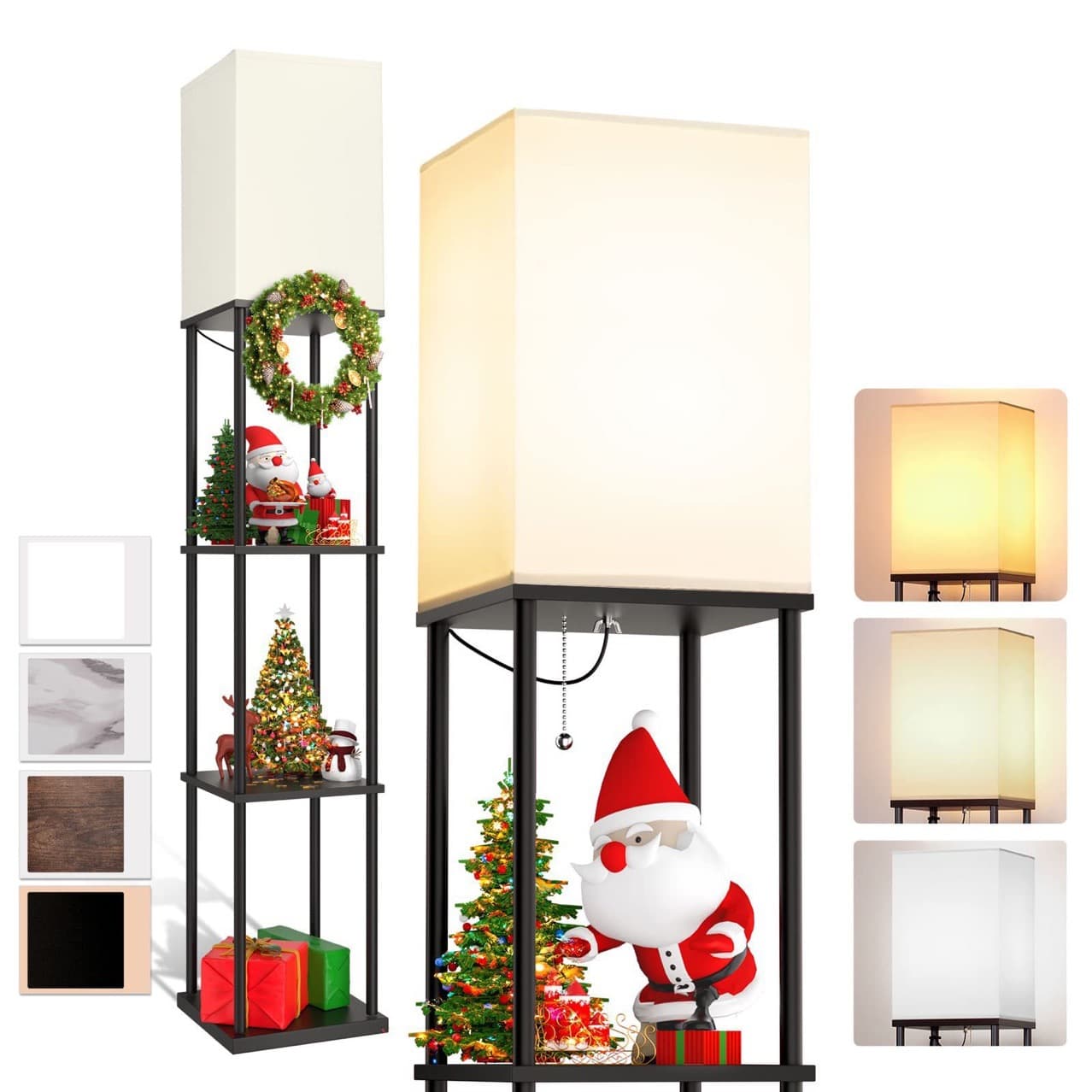 Amazon Multi-layer Bookshelf Floor Lamp, Simple Living Room Bedroom Night Light, Display Wooden Standing Lamp