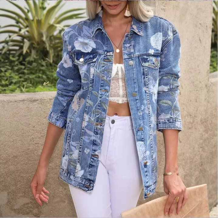 ATC90417 Amazon eBay Cross-border Women's Fashion Printed Denim Jacket for US/EU Markets, AliExpress Wish