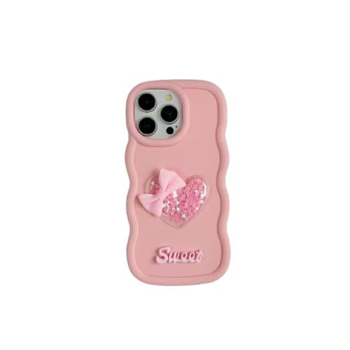 3D Love Quicksand Samsung A16 Phone Case, Diamond Sand Wave Macaron, Compatible with Apple A06, Bowknot