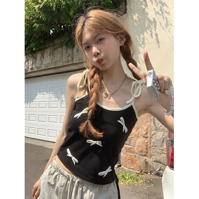 Modal fabric, TikTok and Tmall quality, designed with a unique small bowknot, short cami top for women, sweet and spicy style