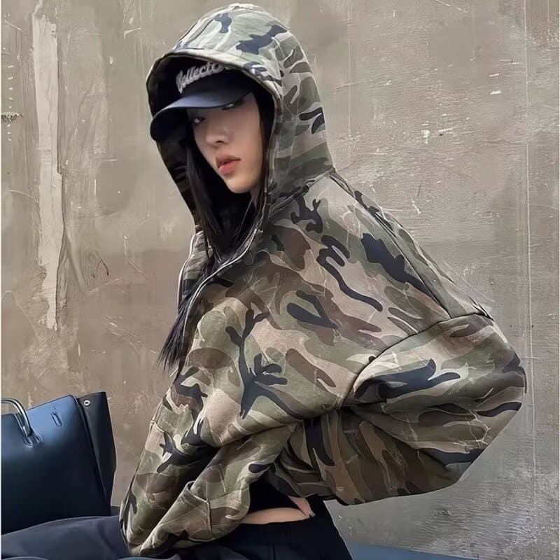 Autumn High Street Versatile Hip-Hop Cardigan Hoodie Men Retro Style Women Jacket Loose Hooded American Camo In Stock