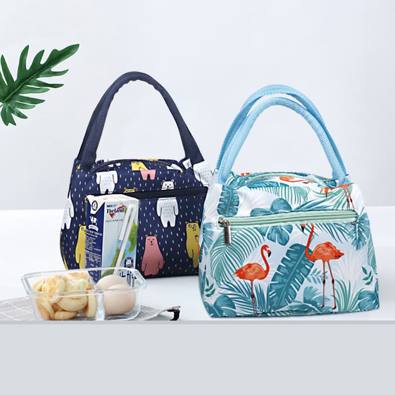 Printed zipper lunch bag portable thermal bag for women, simple and fashionable waterproof lunch bag with aluminum foil thermal insulation