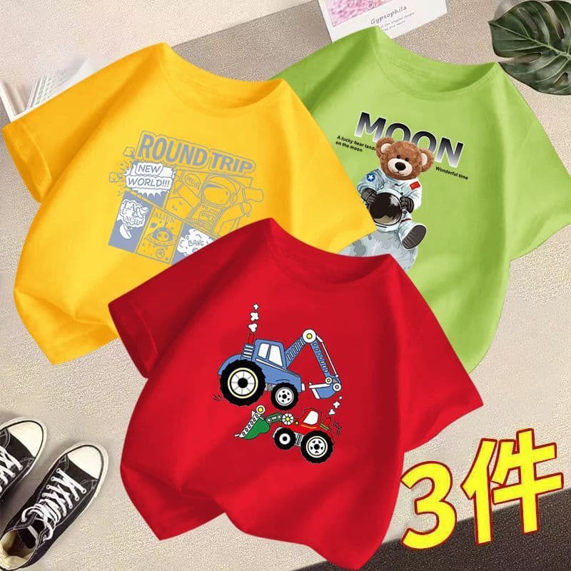 Boys Cartoon Comics Round Neck Short Sleeve T-Shirt 2023 Summer New Boys Tops Summer Children's Summer Clothes