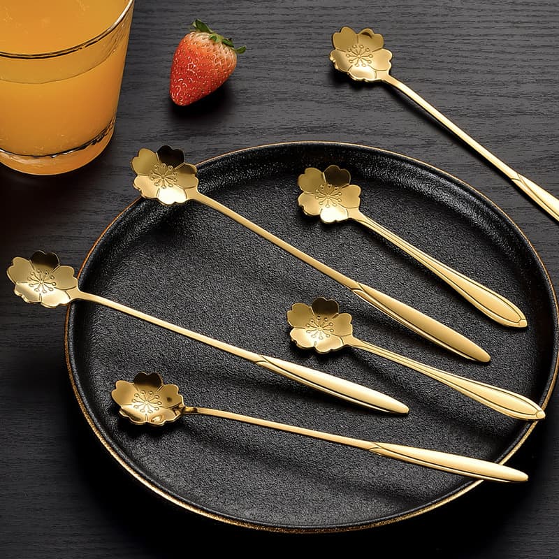 Stainless steel cherry blossom spoon, glass breakfast cup, stirring spoon, wedding rose gift, coffee spoon, ice spoon