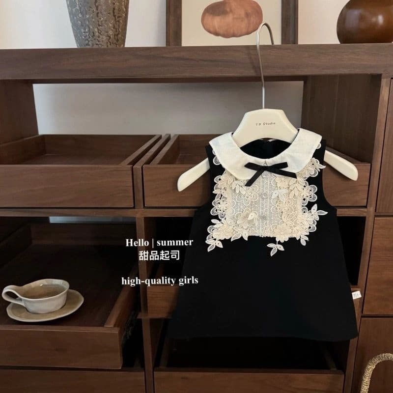 Girls' Dress New Style Hepburn Little Black Dress French Style Girl High Custom Thousand Gold Dress Baby Collar Birthday Tank Dress