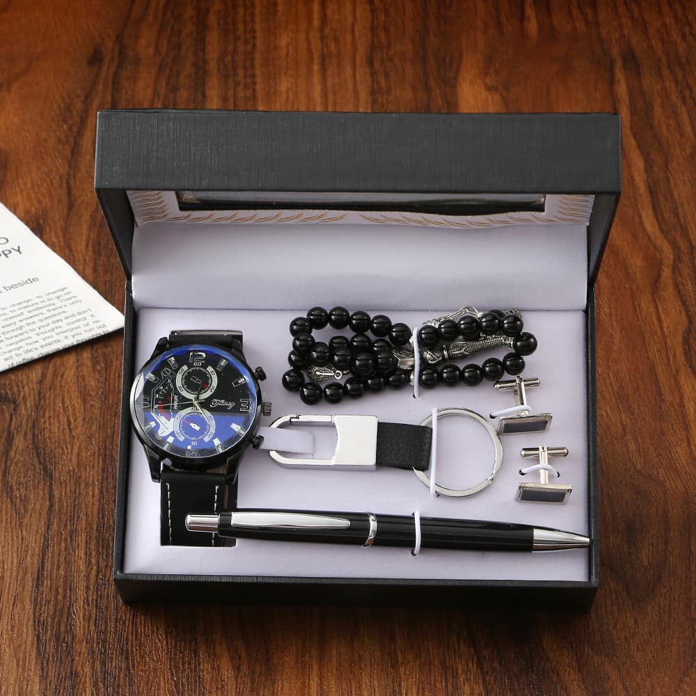 Father's Day Gift Set High End Flip Cover Watch Keychain Men's Gift Box Luxury Business Gifts Modern Simple Style Premium Quality