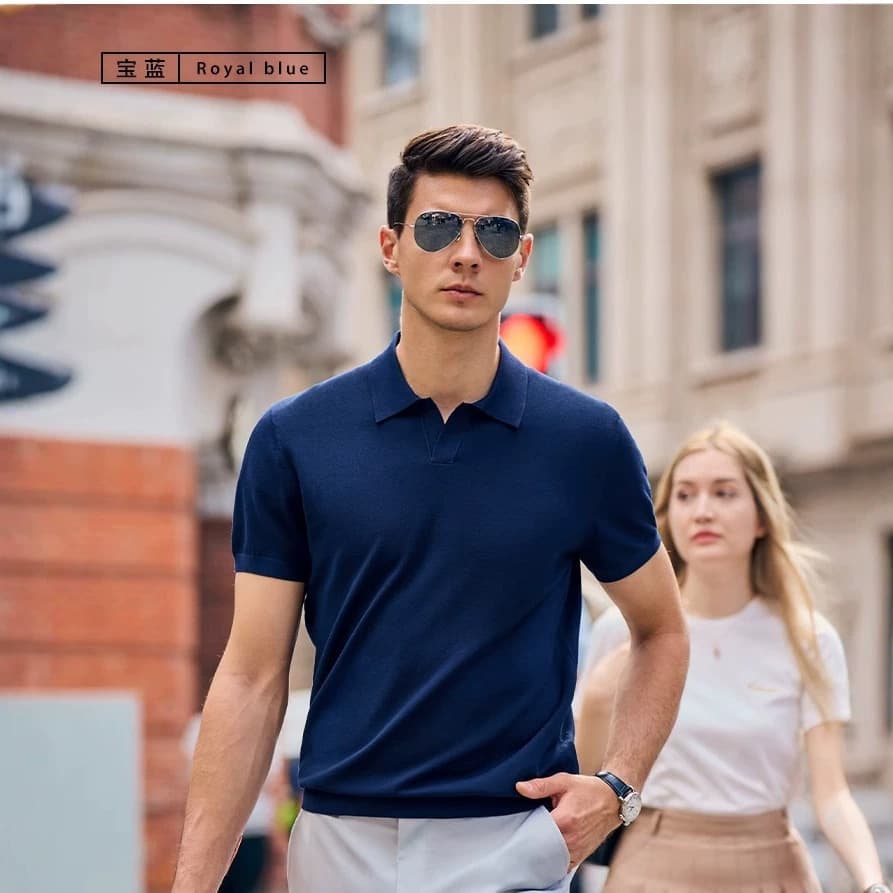 Men's Ice Silk Polo Shirt Lightweight Summer Knit Top New Business Casual Solid Color Short Sleeve Drop Shipping