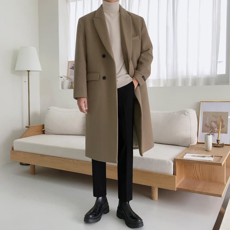 MYQ Wool Coat Men's British Style Korean Winter Thick Mid-Length Woolen Overcoat