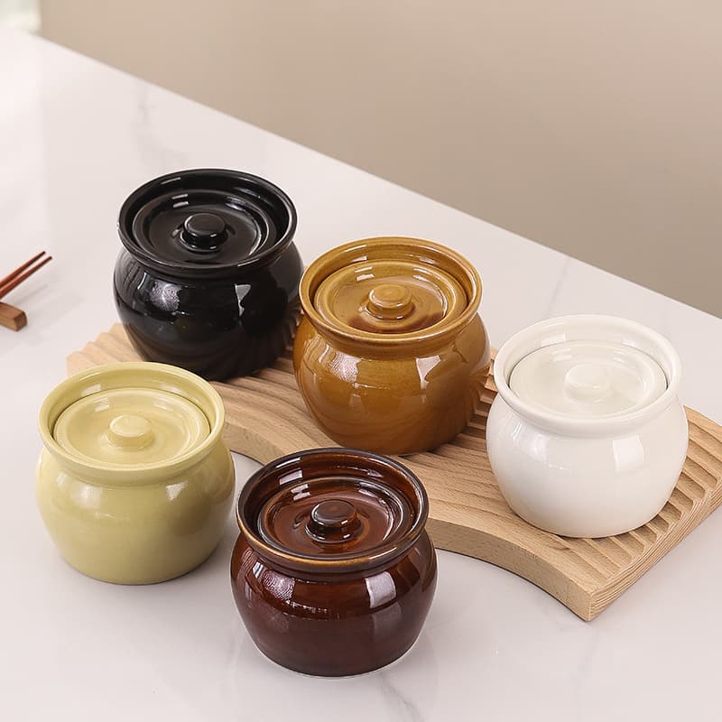 Clay jar slow-cooked soup, Sha County snack commercial old-style stew pot, home-use lidded ceramic steaming cup for individual soup boiling with water separation