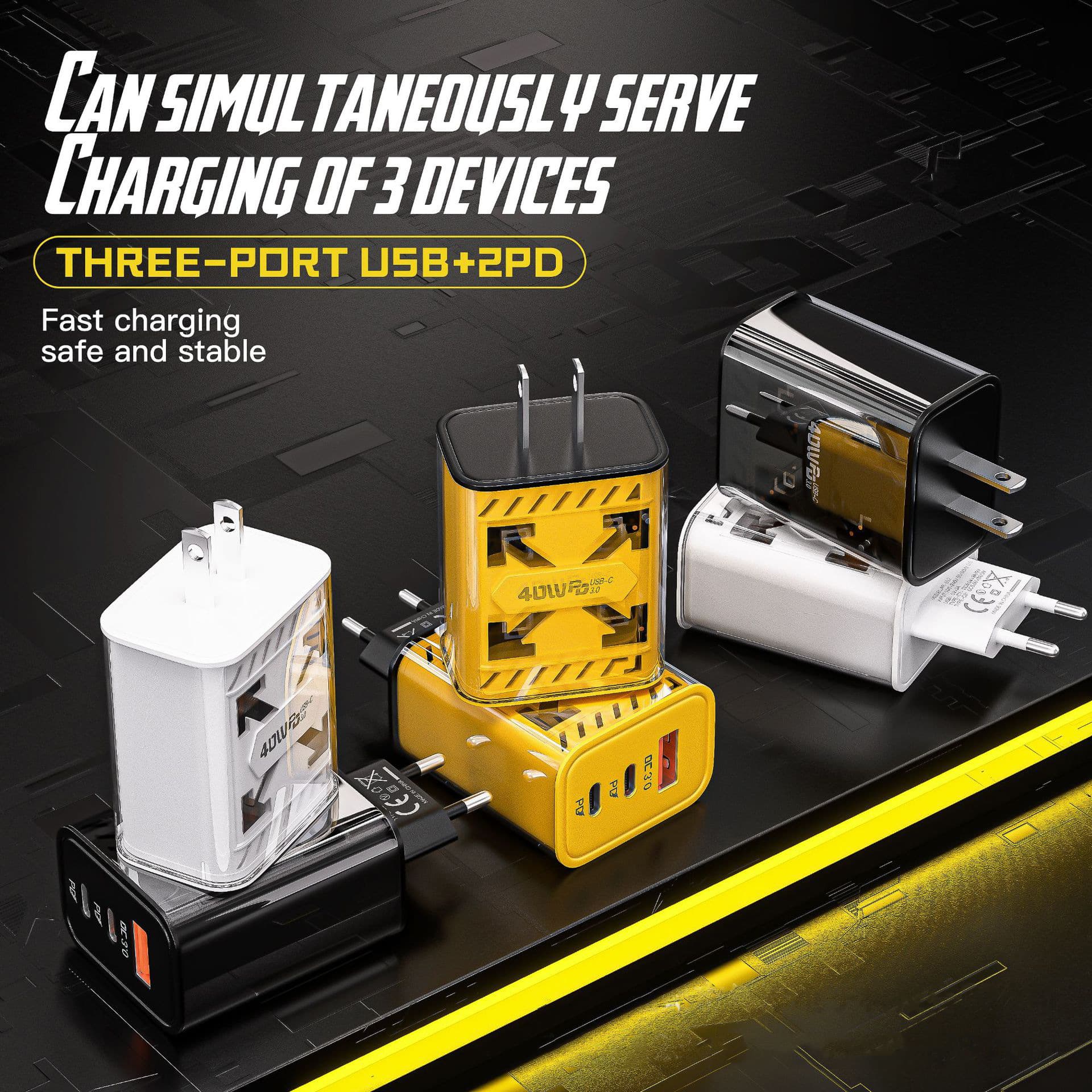 Cross-border 40W Dual PD+USB Smart Charger for iPhone 15 Huawei Phone Dual Type-C Fast Charging Head