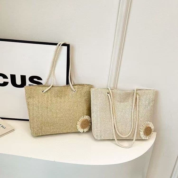 Woven Bag for Women 2026 Student Tote Bag Fashionable Handbag Casual Commute Canvas Bag