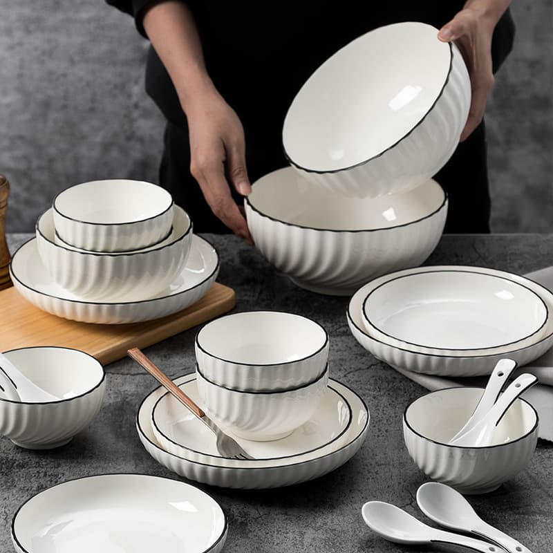 2025 New Style Bowl and Plate Set, Simple Bowls and Plates for Home Use, Underglaze Color Ceramic Tableware, Bowls E18