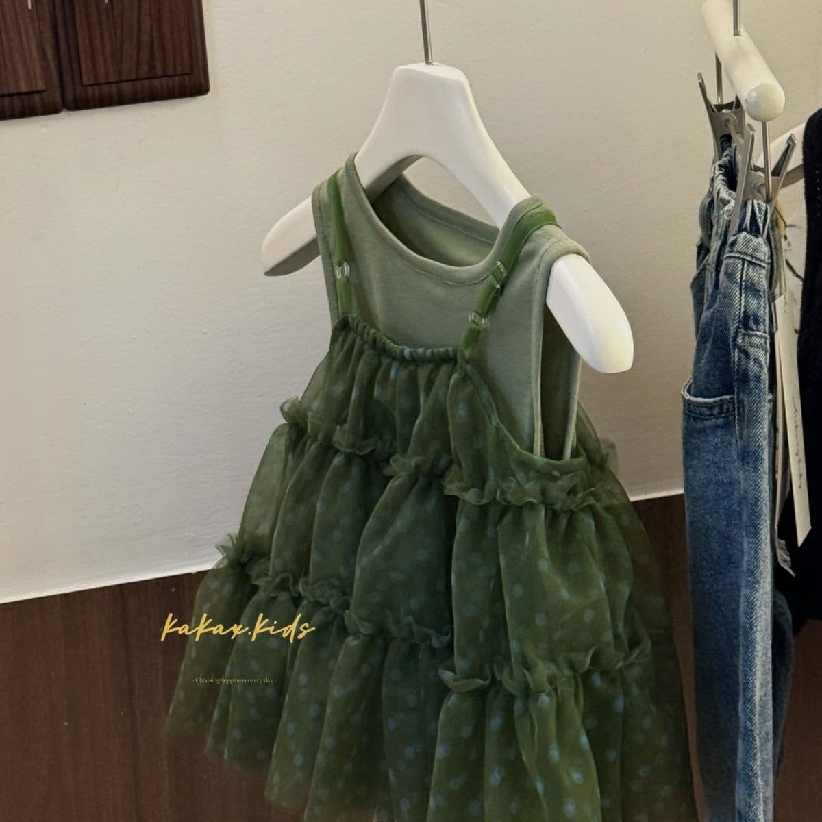 Summer new Wizard of Oz super white retro olive green two-piece gauze top five-point denim suit