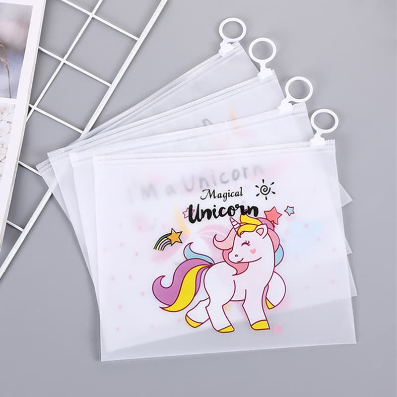 Unicorn Frosted Pencil Case Wholesale Stationery Bag Large Capacity Transparent File Bag Student Simple Cute Cartoon Pencil Case