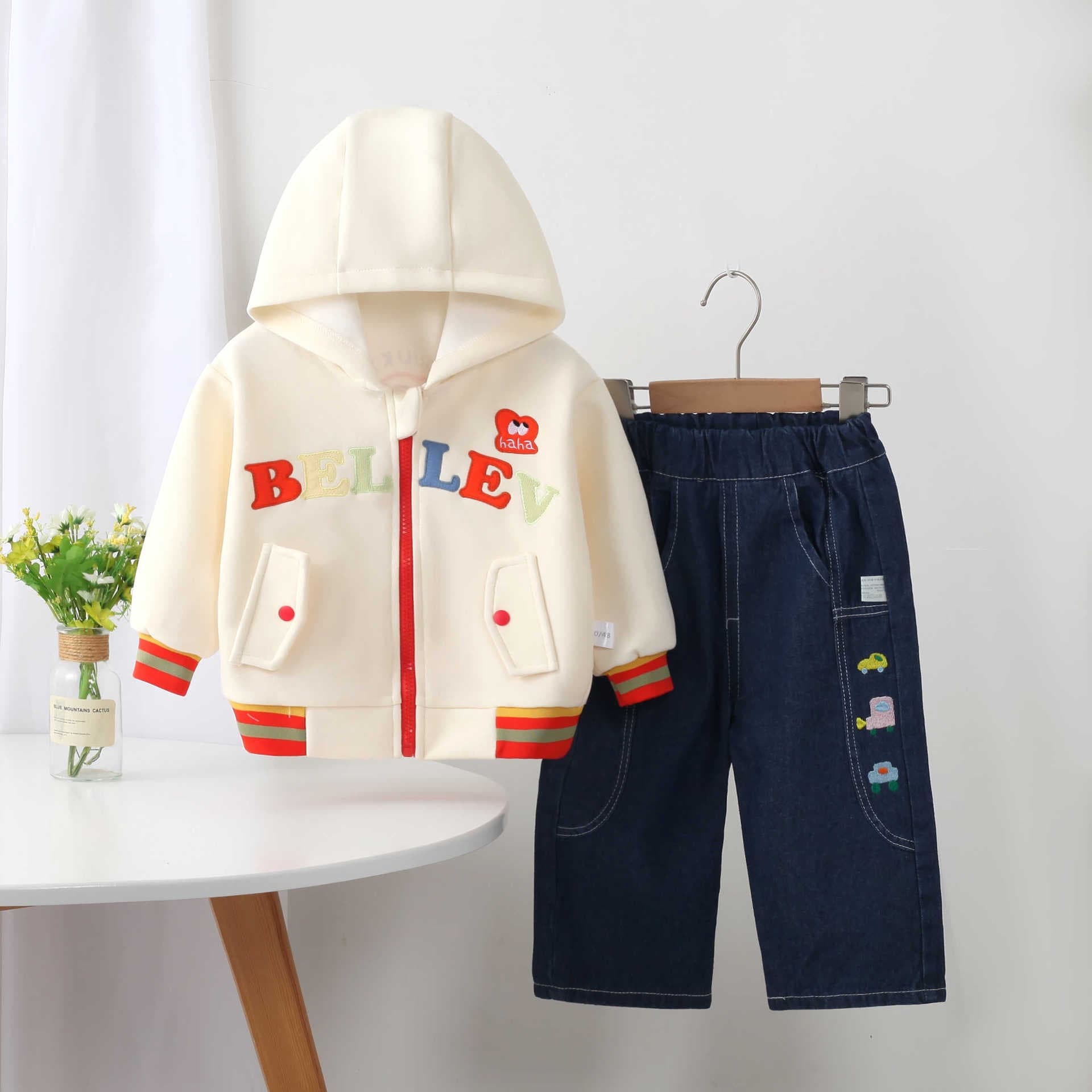 Toddler Boys and Girls Hooded Jacket with Rainbow Letters, New Spring and Autumn Children's Clothing, Spring Boys' Outfit, Unisex