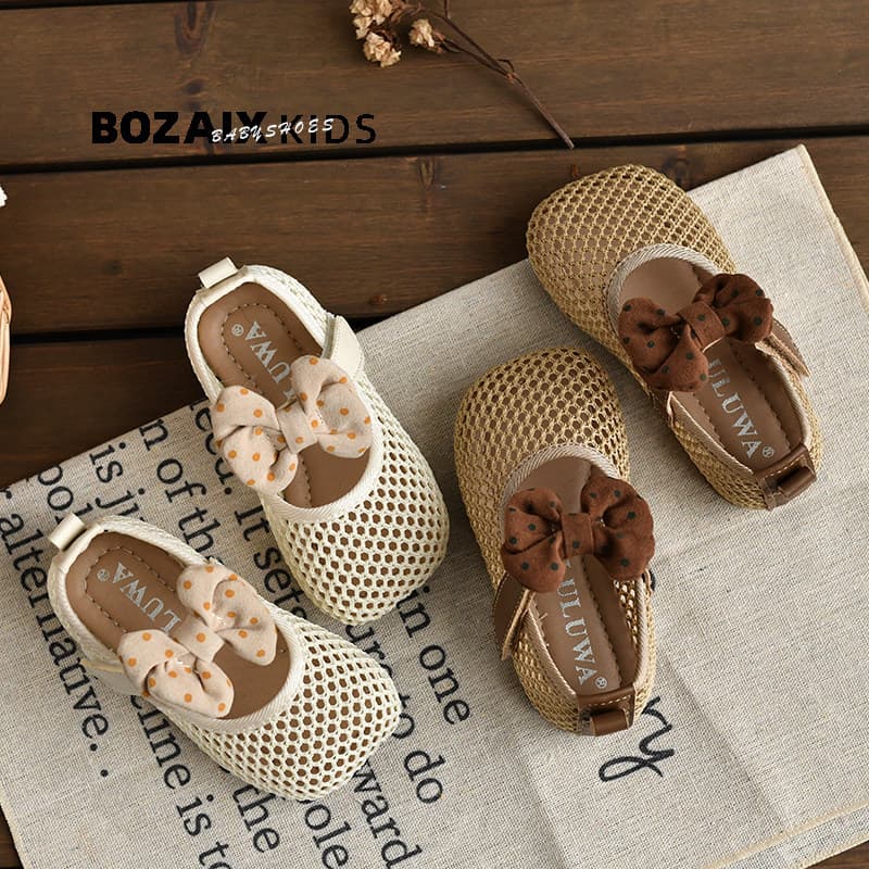 Summer Girls' Sandals with Bow Korean Style Baby Princess Shoes Children's Single Shoes Mesh Shoes Soft Sole Walking Shoes