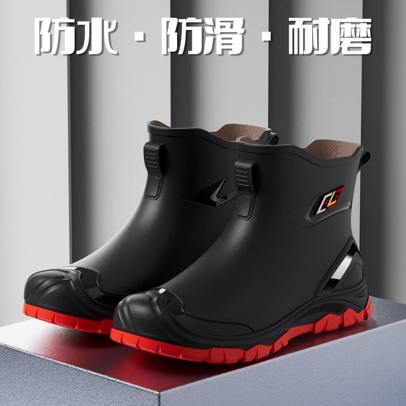 2024 New Cross-Border Men's Rain Boots, Low-Top Water Shoes, Wear-Resistant, Warm Rain Boots, Short-Cut Fishing Waterproof Non-Slip Rubber Shoes