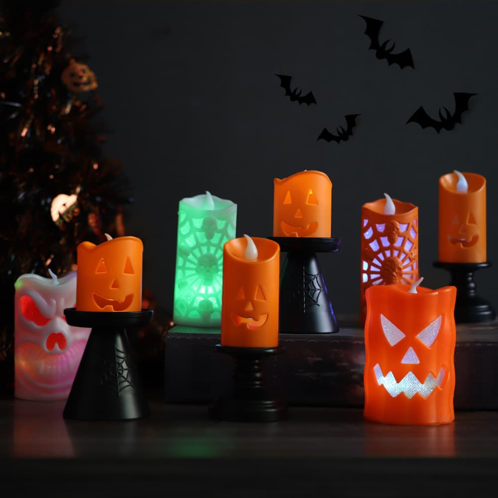 Halloween Pumpkin Lantern New Decorative Candlestick Wind Lamp LED Electronic Candle Lamp Creative Oil Lamp Ornament Night Light