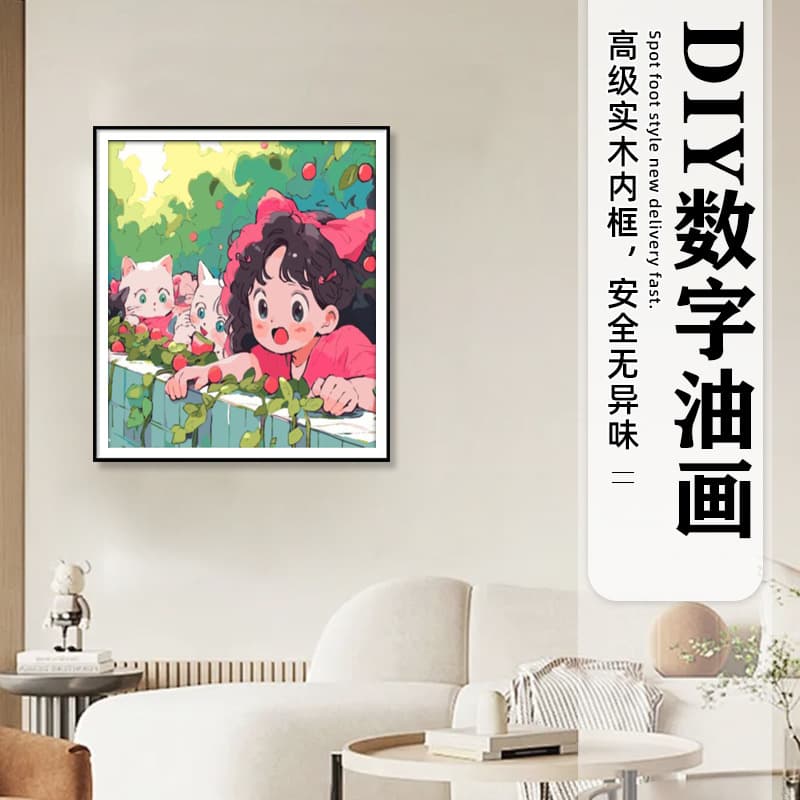 Lotus Cat Digital Painting DIY Paint by Numbers Hand-painted Cartoon Kitten Acrylic Painting Oil Painting Decorative Art