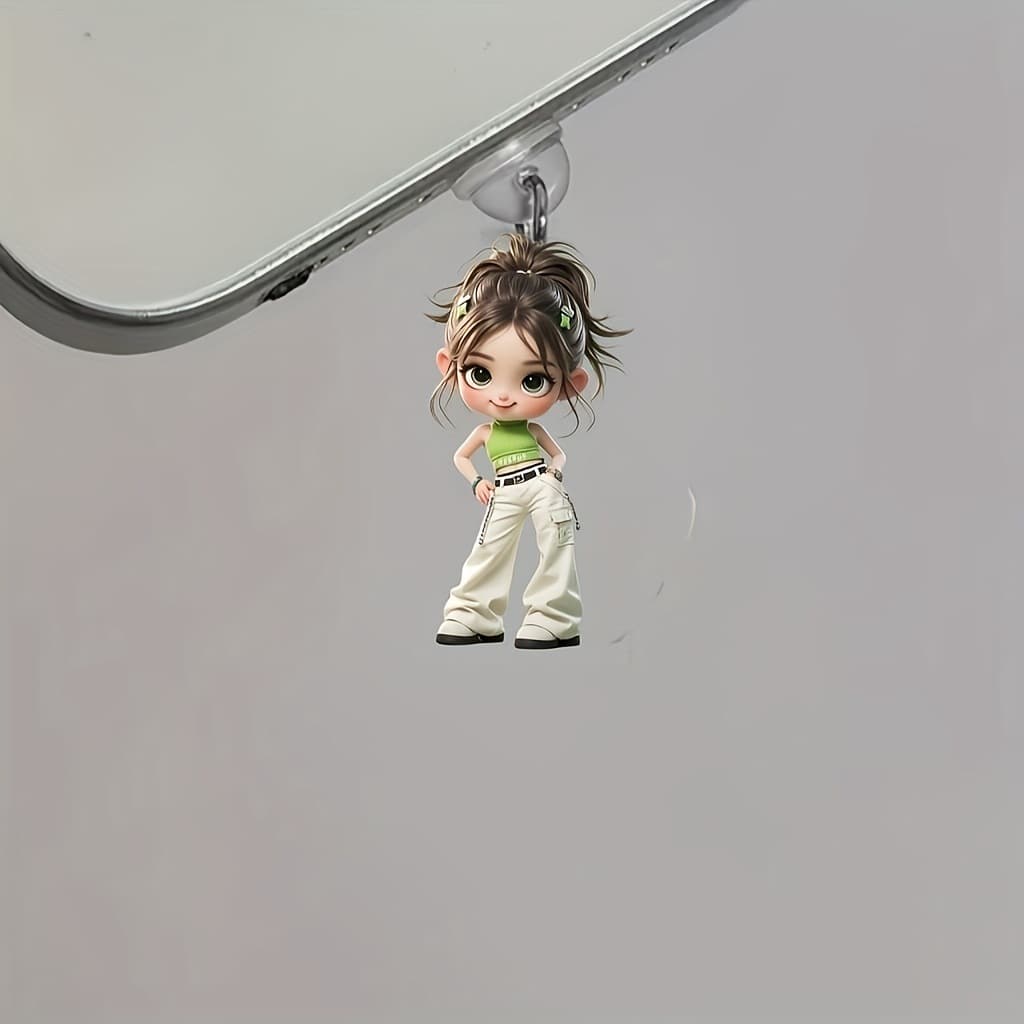 Cross-Border 2D Acrylic Cute Girl Dust Plug Compatible with Oval Interface Port Decorative Pendant
