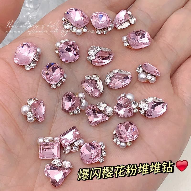 Pink Nail Art Alloy Finished Stacking Rhinestones, Heart Axe Sugar Cube Nail Rhinestones, Nail Art Stacking Decorations