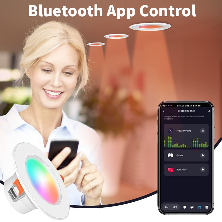 Tuya Bluetooth Smart Downlight Alexa Voice Control Google Speaker 5-Light RGBCW Full Color Dimmable