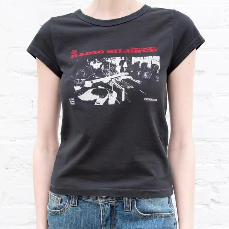 BM style Brandy same style summer ins new letter print retro short navel-baring BM top T-shirt for women