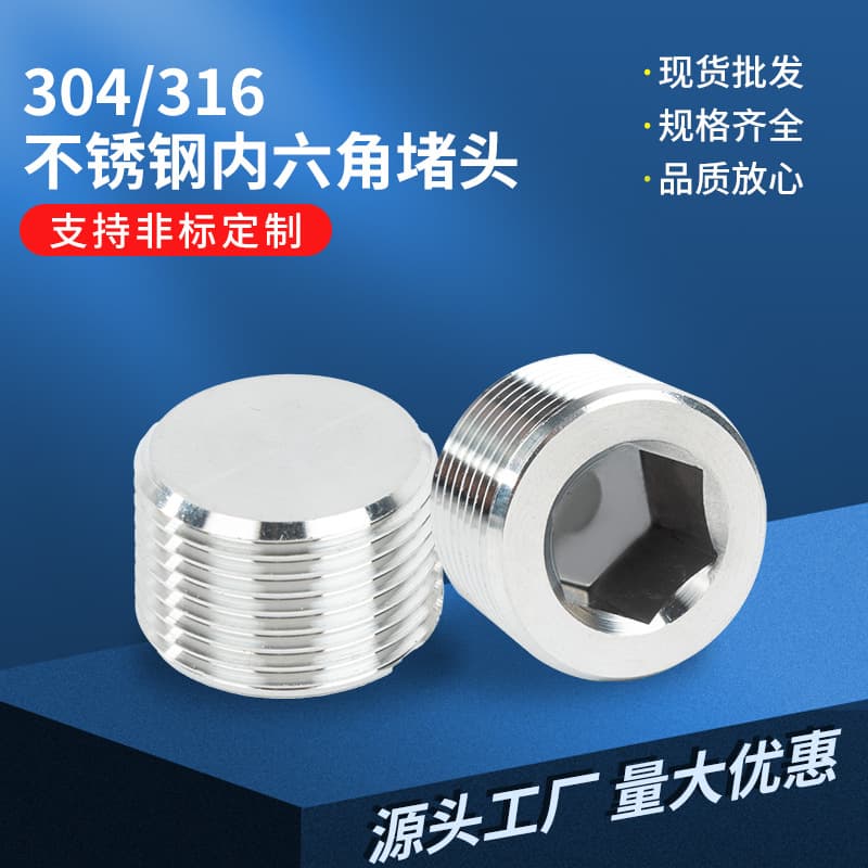 304/316 Stainless Steel DIN906 Hex Socket Plug PT1/2 3/4 Thread Pipe Plug