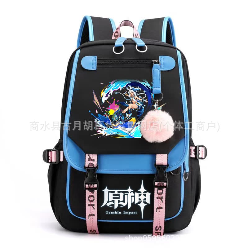 Genshin Impact Sethos Chiori Mualani Printed Backpack with USB Port, Casual Spine-Protecting Lightweight Student Schoolbag