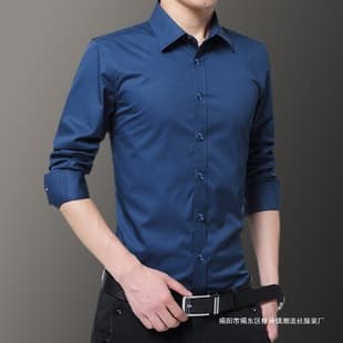Long-Sleeve Shirt for Men, Korean Slim Fit Spring/Fall Style, Stylish Grey Casual Dress Shirt