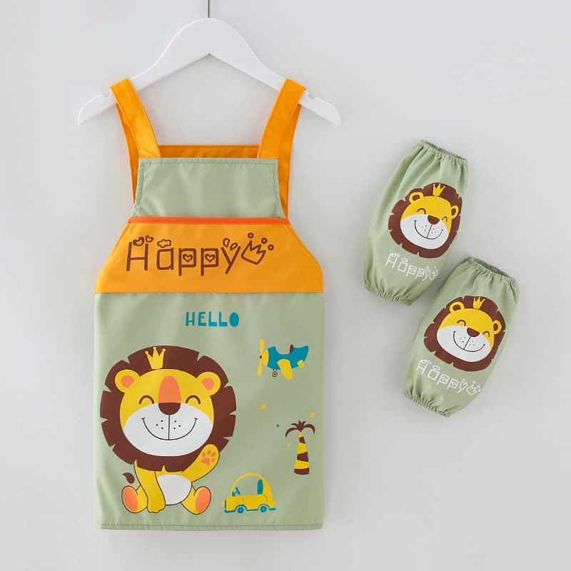 Children's apron set, kindergarten children's painting clothes, eating clothes, bib suspenders, smock with sleeves, waterproof