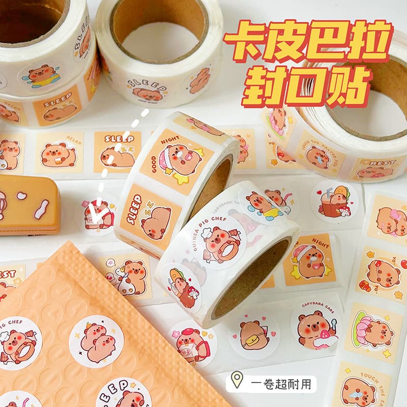Capybara Sticker Sheet Cute Water Pig Journal Sealing Stickers Cartoon DIY Decoration Same as Xiaohongshu